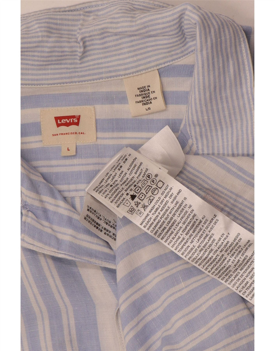 Levi's kortærmet herreskjorte, stor blå stribet hør