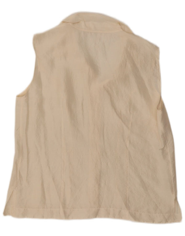 Vintage ærmeløs skjortebluse til kvinder UK 16 Large Off White
