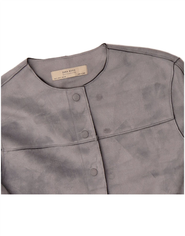 ZARA Kvinders Oversized Crop Bomber Jacket UK 10 Small Grå Polyester