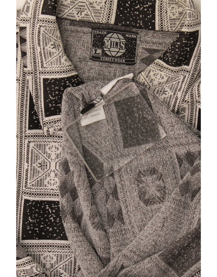 Vintage flannelskjorte til mænd, stor grå, geometrisk bomuld