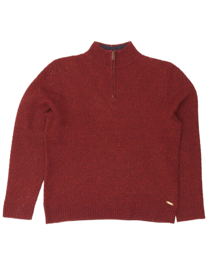 White Stuff Herre Zip Neck Jumper Sweater Large Burgundy Wool