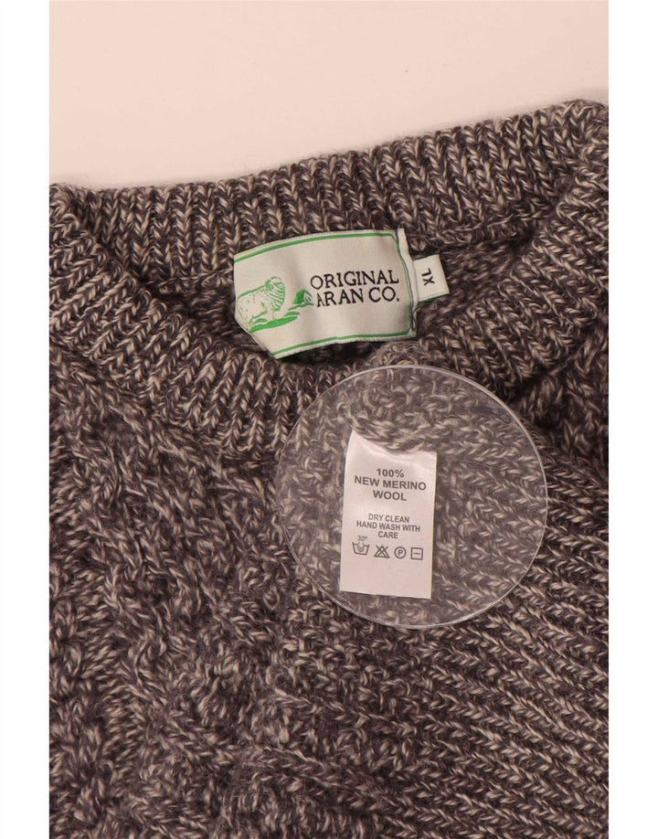Original Aran CO. Herre sweater med rund hals XL Grå Merinould