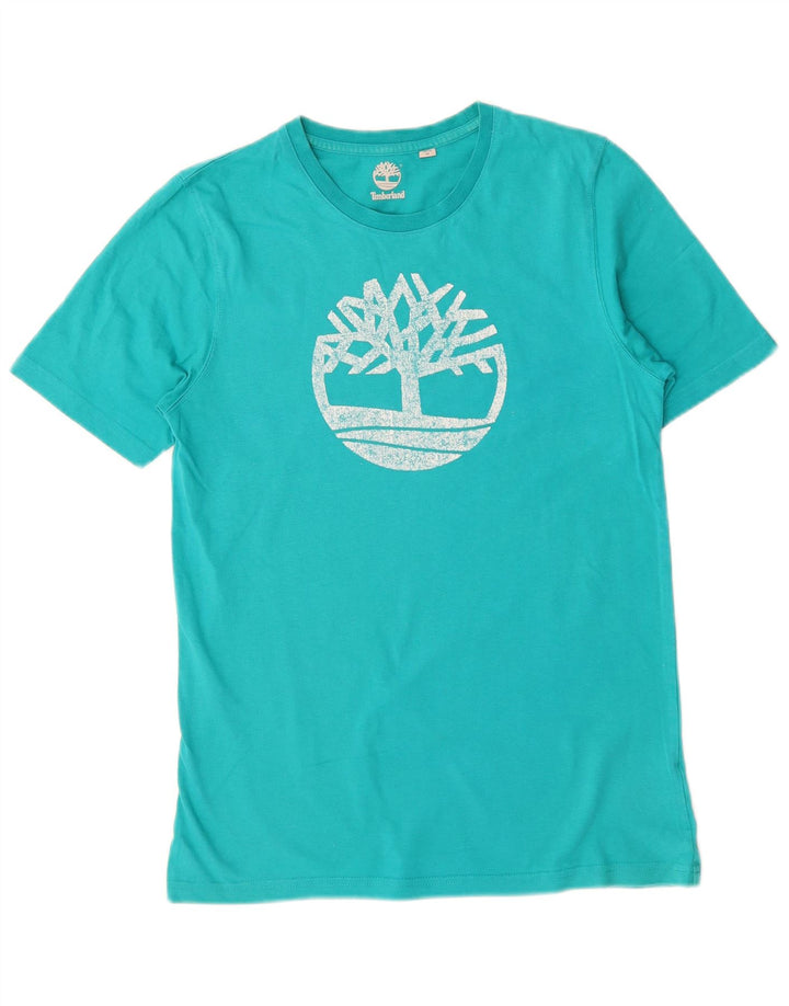 TIMBERLAND Grafisk T-shirt til mænd, mellemblå bomuld