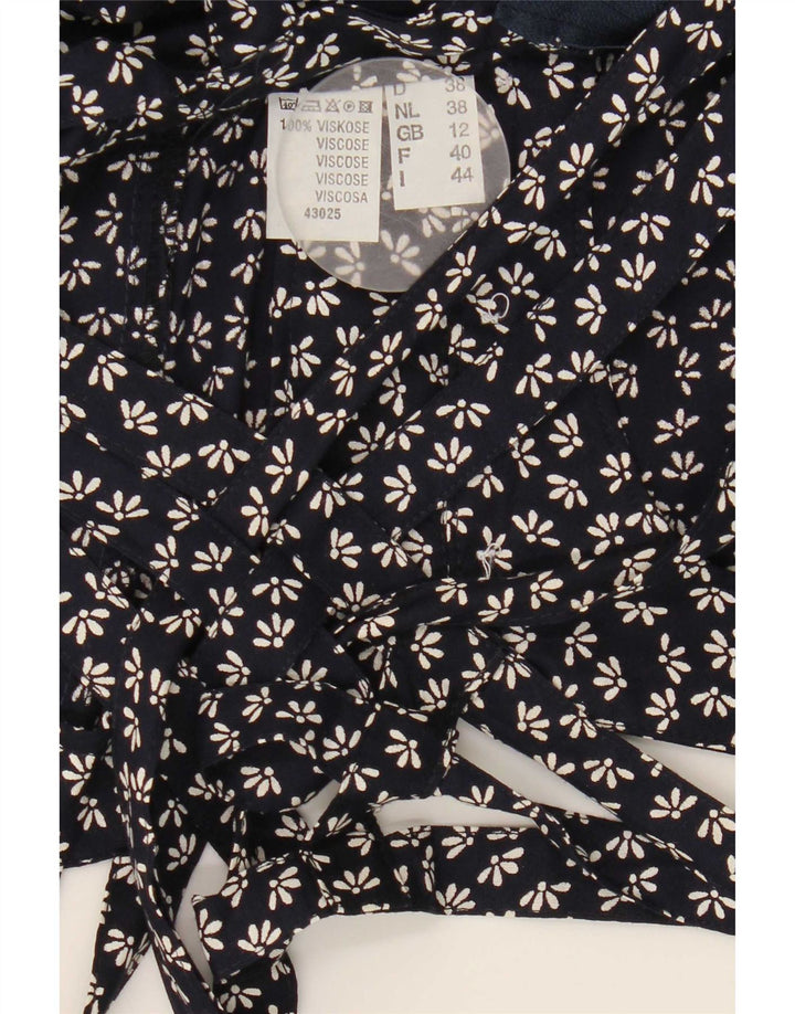 Vintage Dame Solkjole UK 12 Medium Navy Blue Floral Viscose