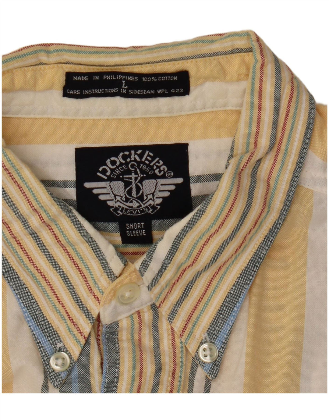 DOCKERS Kortærmet herreskjorte Stor gulstribet bomuld