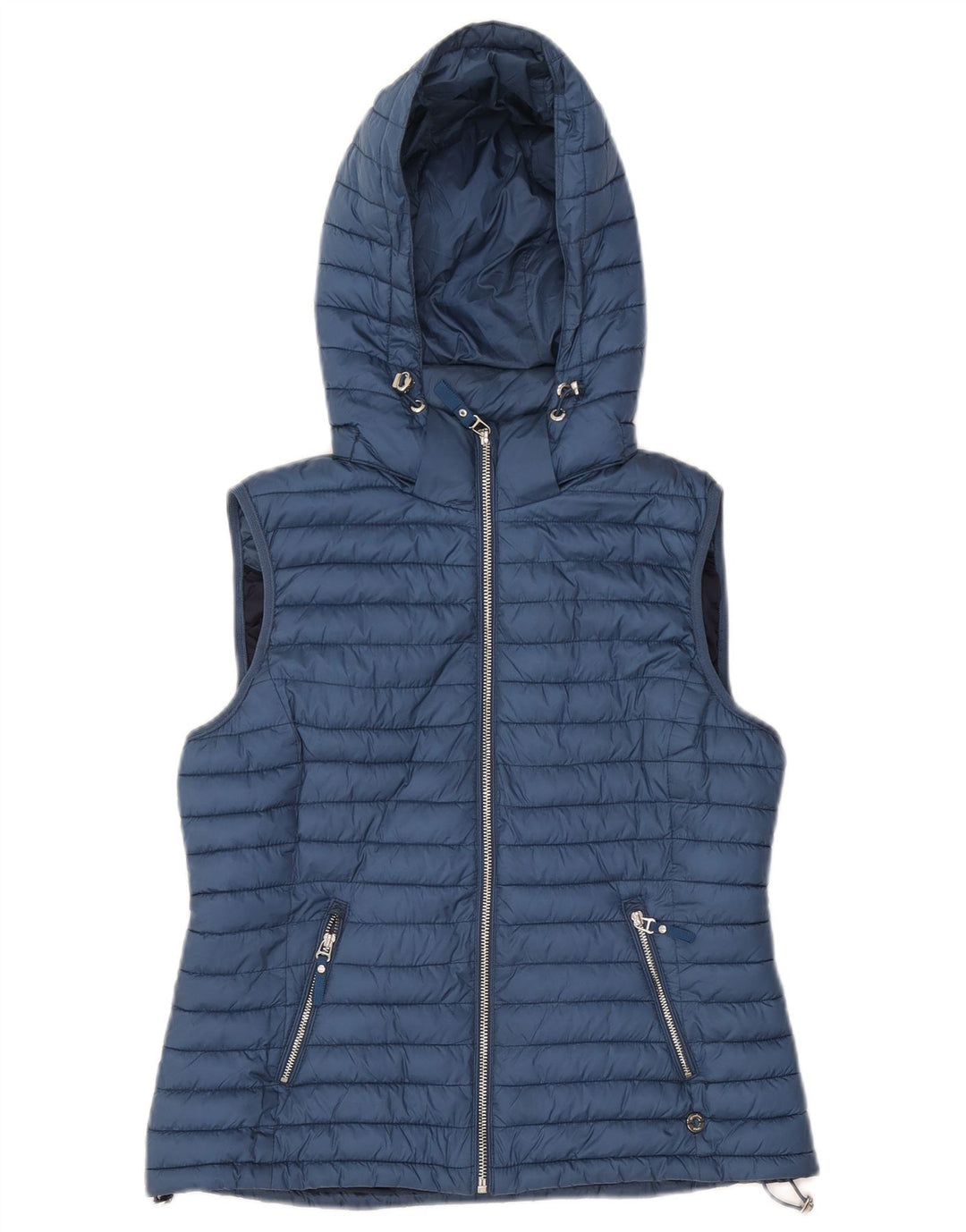 Massimo Dutti Dame Hætte Polstret Gilet UK 12 Medium Blue Polyester