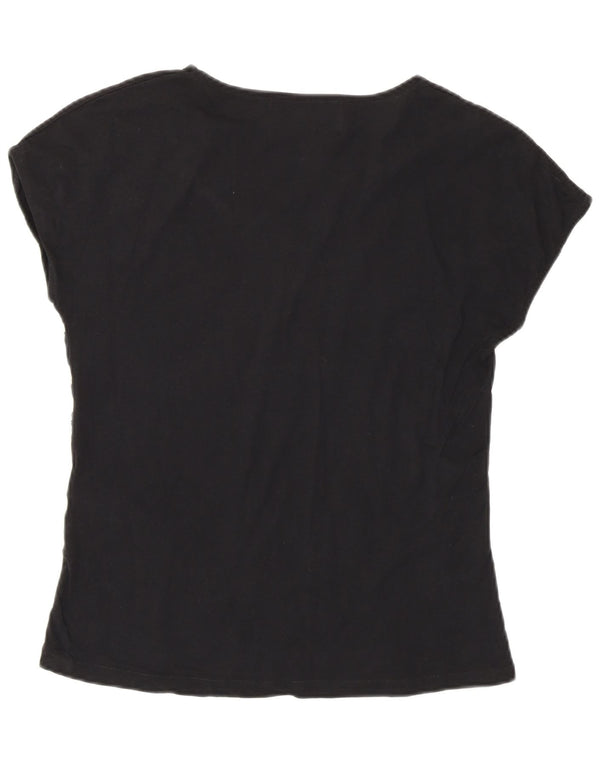 Zara kvinders abstrakt mønster T-shirt top UK 12 medium sort bomuld