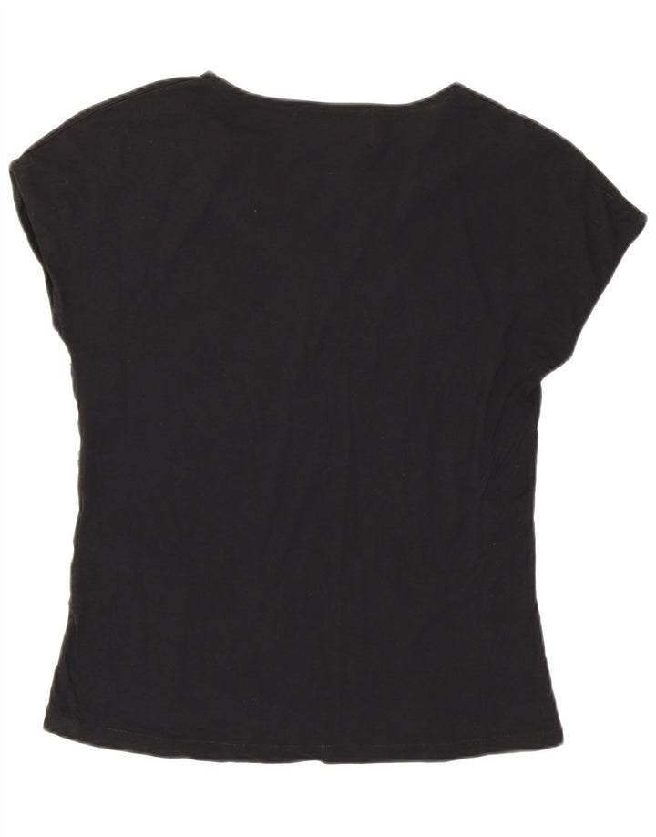 Zara kvinders abstrakt mønster T-shirt top UK 12 medium sort bomuld