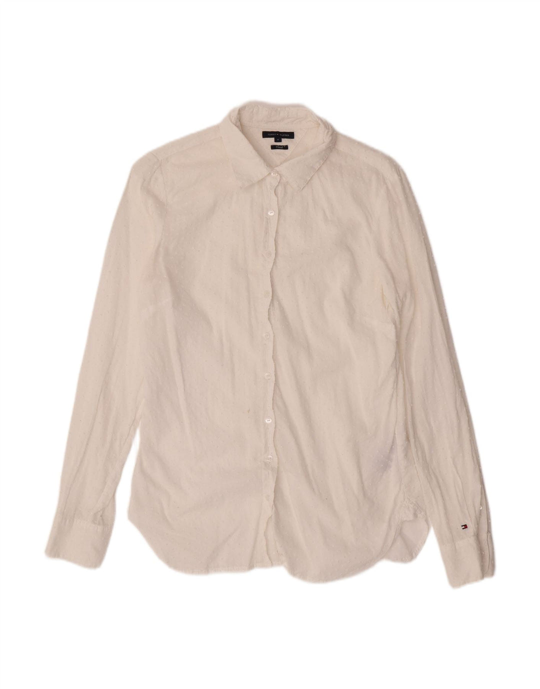 TOMMY HILFIGER Womens Fitted Shirt US 8 Medium Off White Spotted Cotton