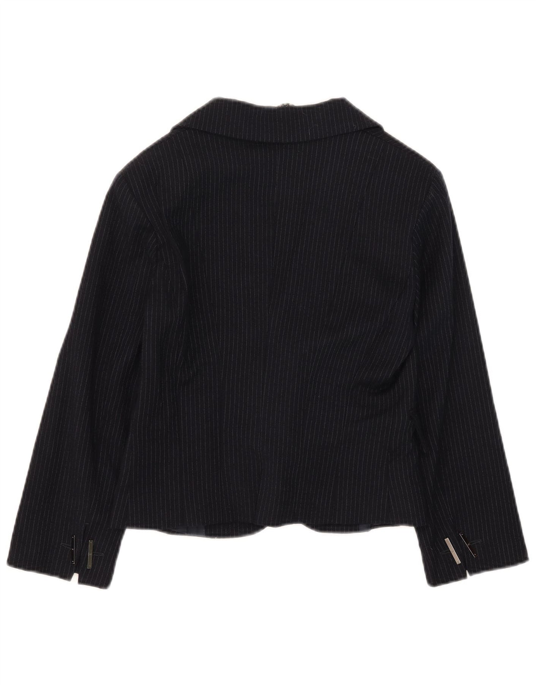 Celyn B Womens Crop Open Blazer Jacket IT 46 Large Navy Blue Nålestribet Uld