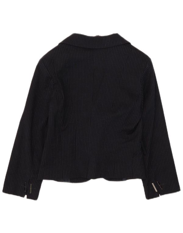 Celyn B Womens Crop Open Blazer Jacket IT 46 Large Navy Blue Nålestribet Uld