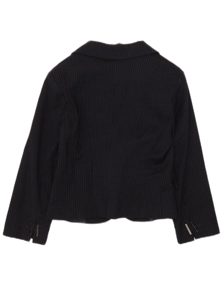 Celyn B Womens Crop Open Blazer Jacket IT 46 Large Navy Blue Nålestribet Uld