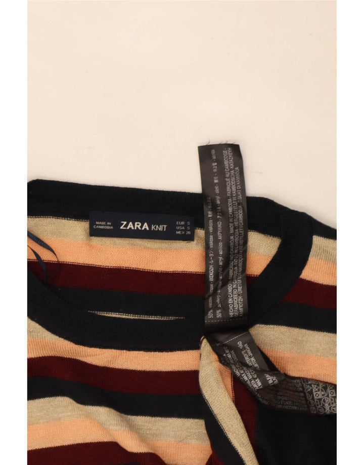 Zara Womens Crop Crew Neck Jumper Sweater UK 10 Small Multicolored Striped