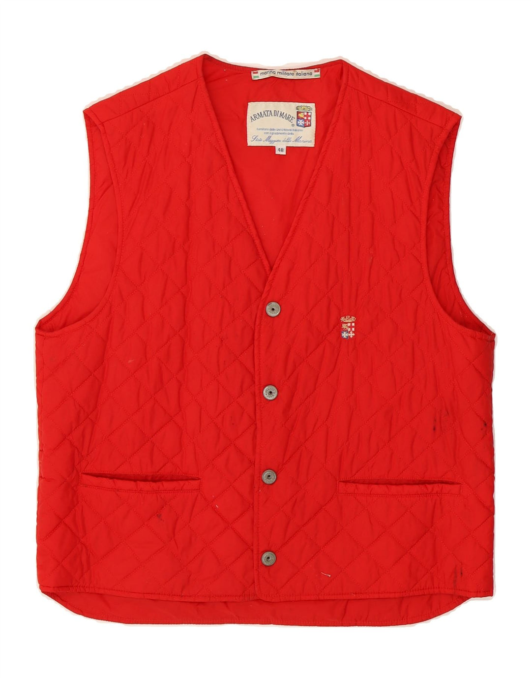 ARMATA DI MARE Mens Quilted Gilet IT 48 Medium Red Vintage Armata Di Mare and Second-Hand Armata Di Mare from Messina Hembry 