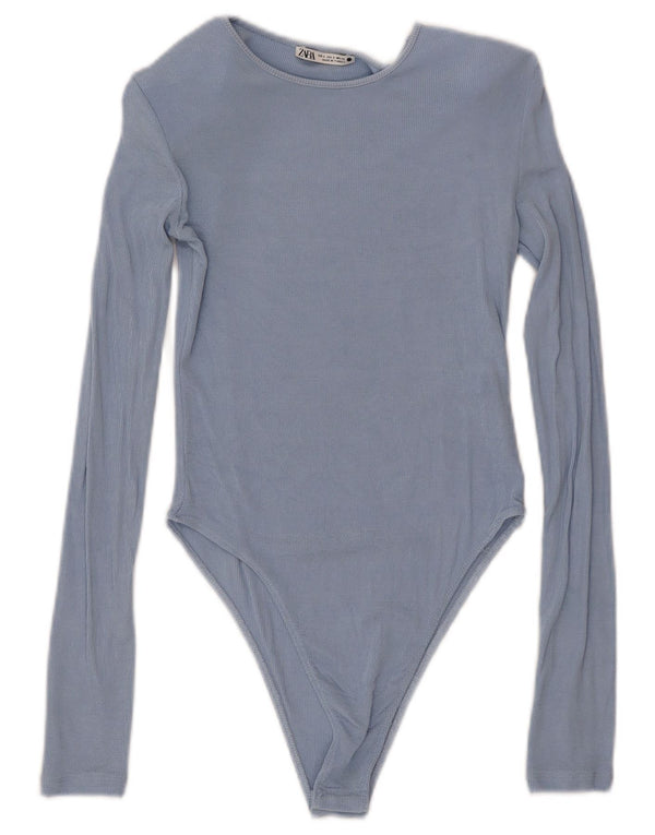 ZARA Womens Bodysuit UK 8 Small Blue Viscose