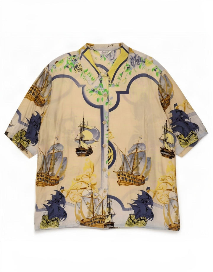 Antonette Dame Oversized grafisk skjorte bluse EU 44 XL Beige Nautical