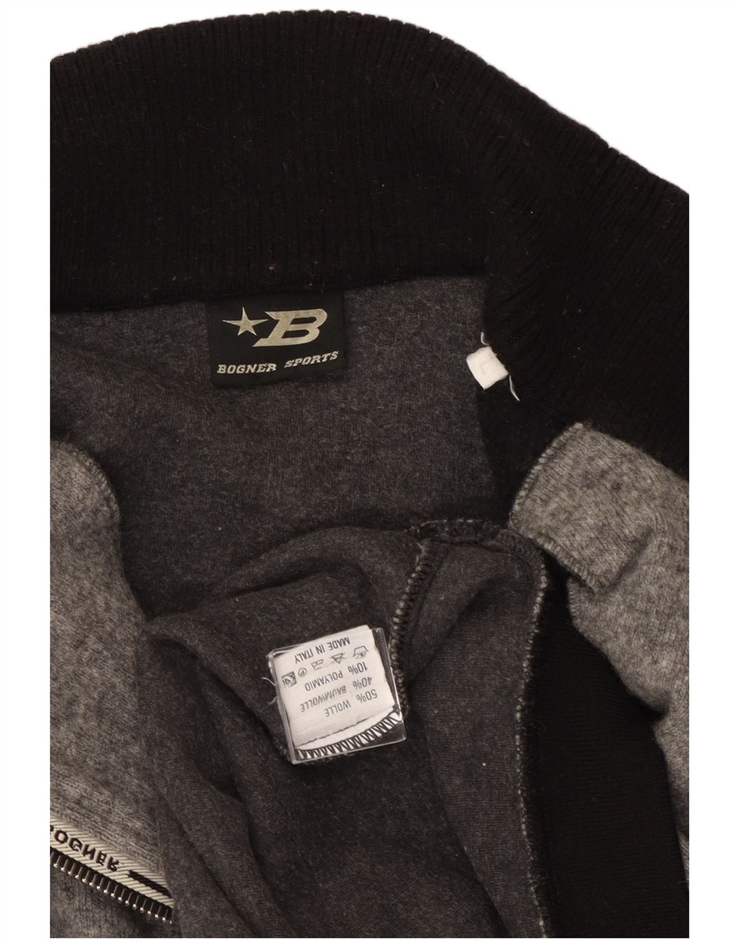 Bogner Herre Grafisk Zip Neck Jumper Sweater Stor Grå Colourblock Uld