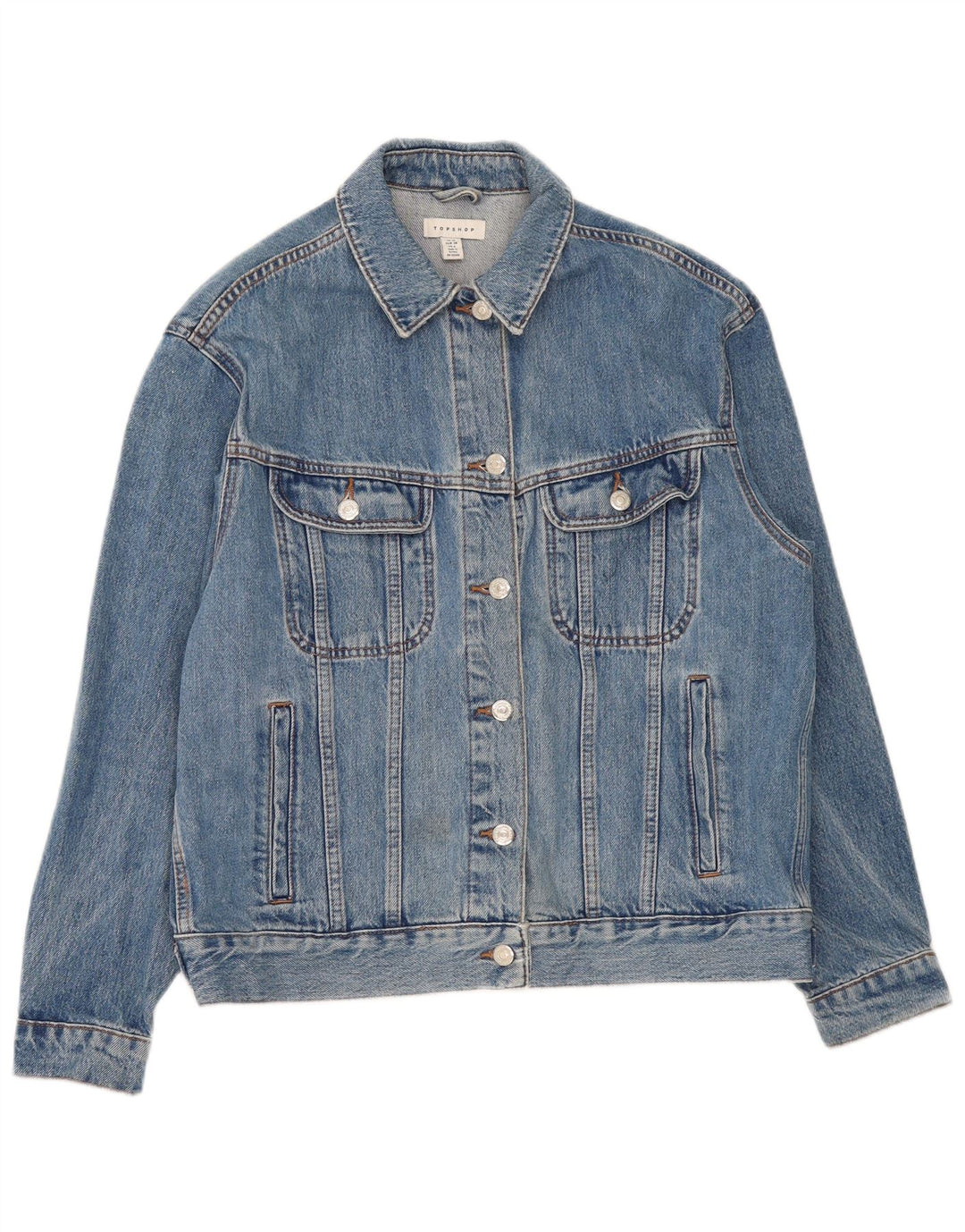 Topshop Dame Oversized Denim Jacket UK 10 Small Blue Cotton
