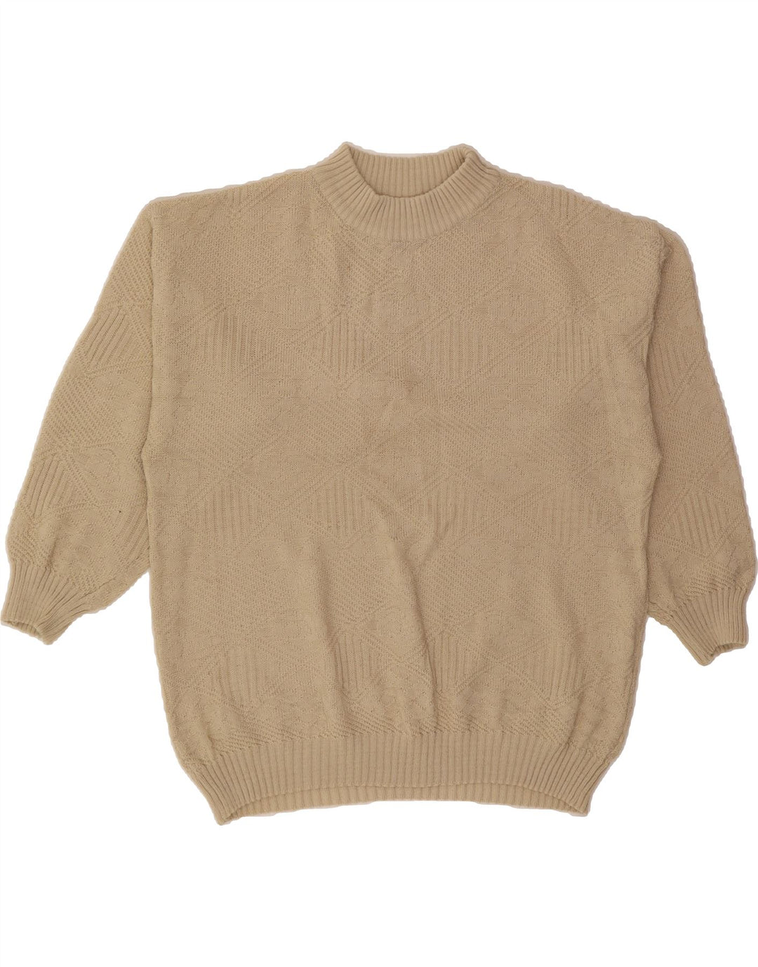 C&A Womens Turtle Neck Jumper Sweater UK 14 Medium Beige Argyle/Diamond Vintage C&A and Second-Hand C&A from Messina Hembry 