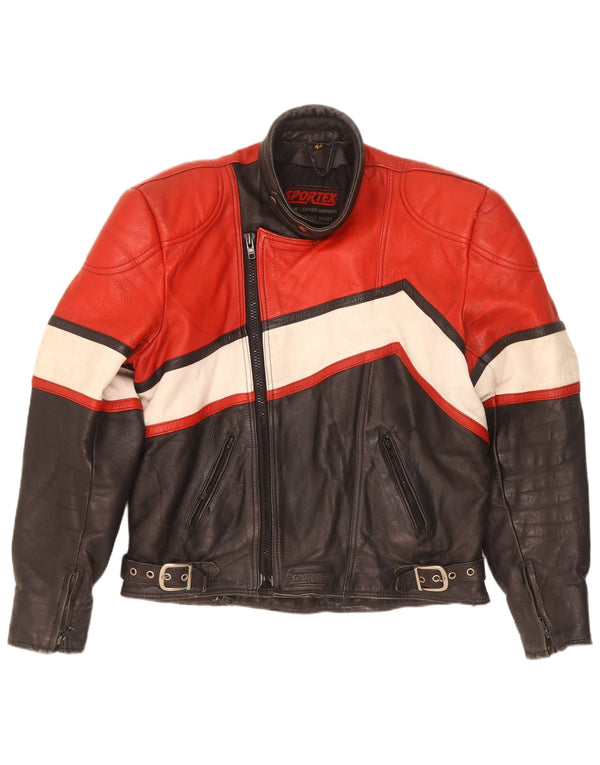 Sportex Mens Racer Jacket IT 44 XS Black Colourblock Leather