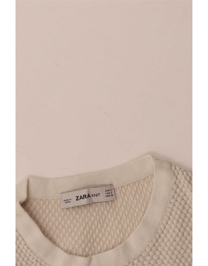 Zara Womens Crop Crew Neck Jumper Sweater UK 8 Small White