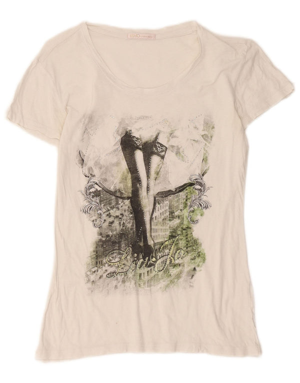 Liu Jo Grafisk T-shirt top til kvinder UK 12 Medium White