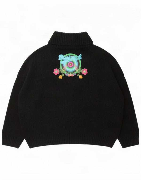 Desigual Womens Graphic Roll Neck Jumper Sweater UK 16 Large Black