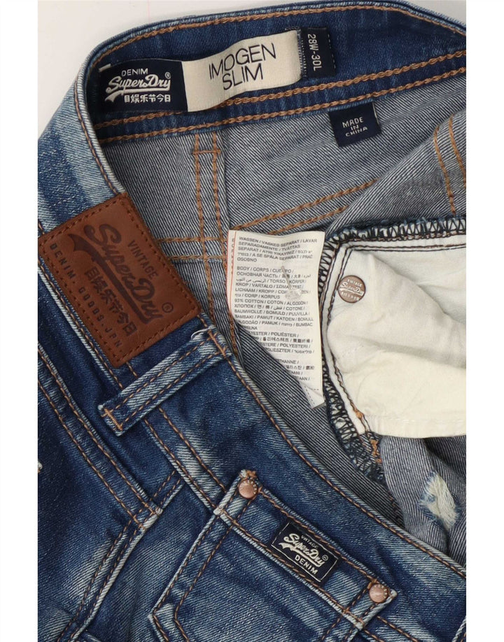 Superdry Dame Imogen Distressed Slim Jeans W28 L30 Blå Bomuld