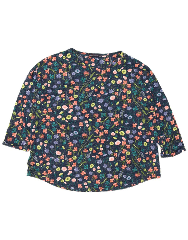 Marks & Spencer Dame Top 3/4 ærmer UK 22 3XL Navy Blue Floral Polyester