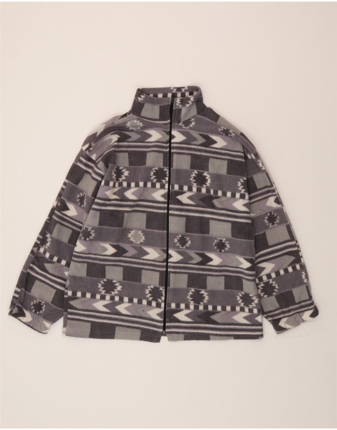 Vintage fleecejakke til mænd UK 40 Large Grey Fair Isle Polyester Aztec