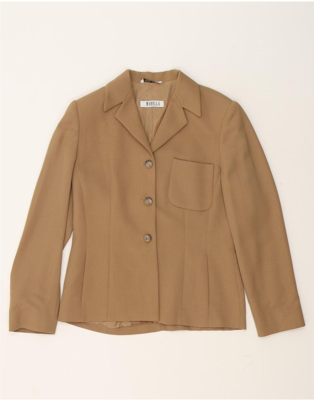 Marella Dame 3 Button Blazer Jacket UK 10 Small Beige Virgin Wool