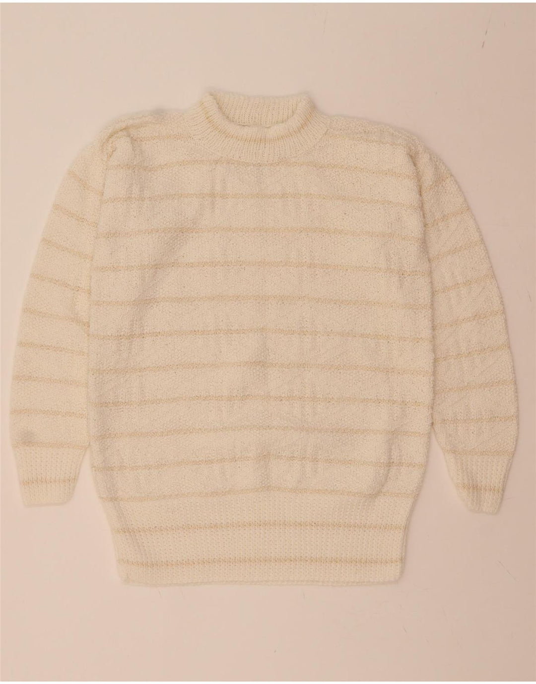 VINTAGE Womens Turtle Neck Jumper Sweater UK 16 Large White Striped Vintage Vintage and Second-Hand Vintage from Messina Hembry 