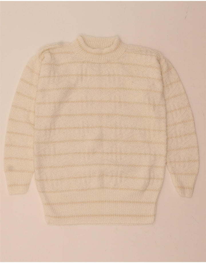 VINTAGE Womens Turtle Neck Jumper Sweater UK 16 Large White Striped Vintage Vintage and Second-Hand Vintage from Messina Hembry 