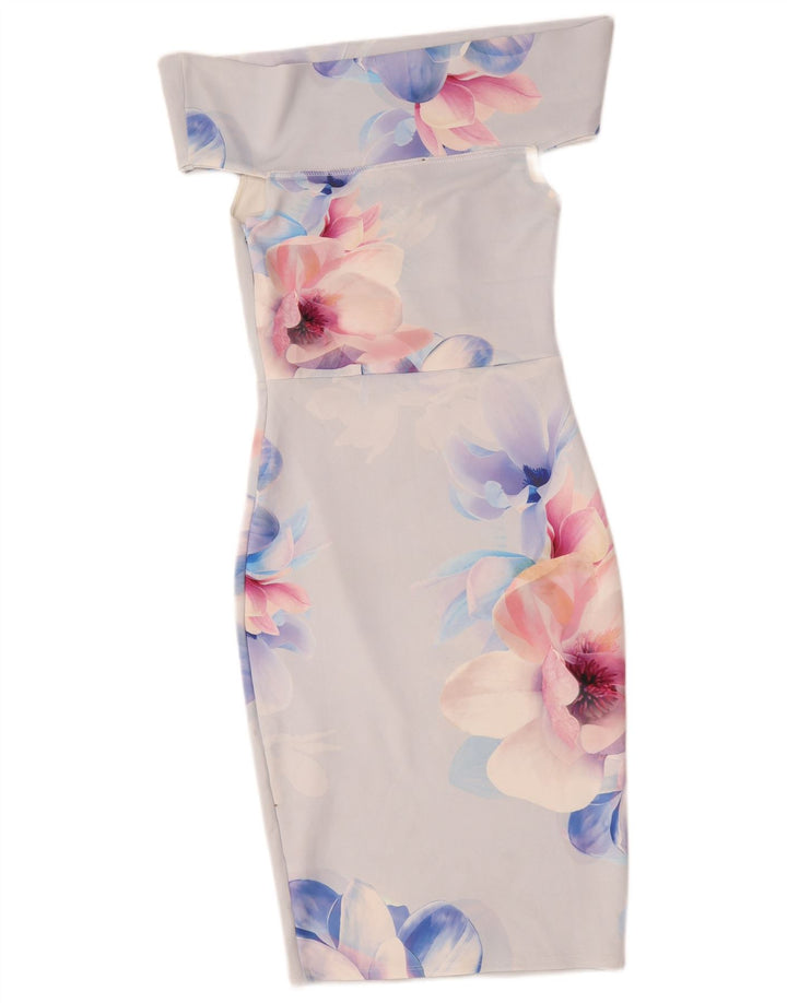 Lipsy Kvinder Off Shoulder Kjole UK 8 Small Blue Floral Polyester