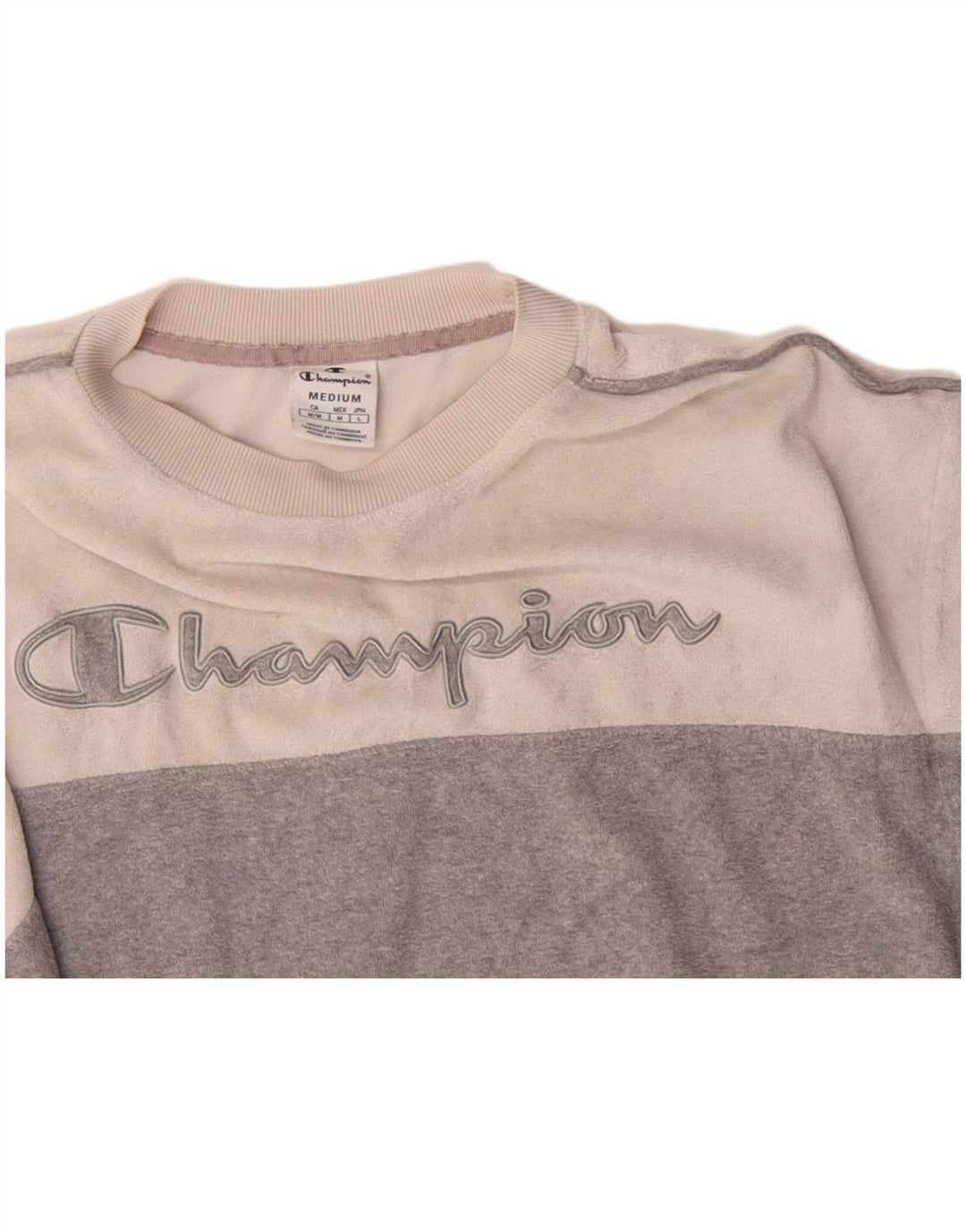 CHAMPION Graphic Sweatshirt Jumper UK 14 Medium Grey Colourblock