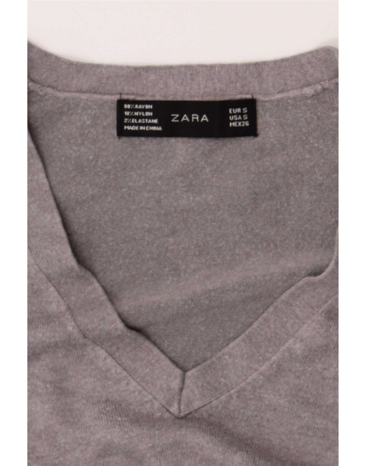 Zara Dame V-hals sweater UK 10 Small Grå