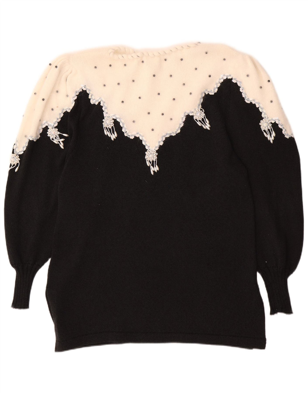 VINTAGE Dame Boat Neck Jumper Sweater UK 14 Medium Black Colourblock