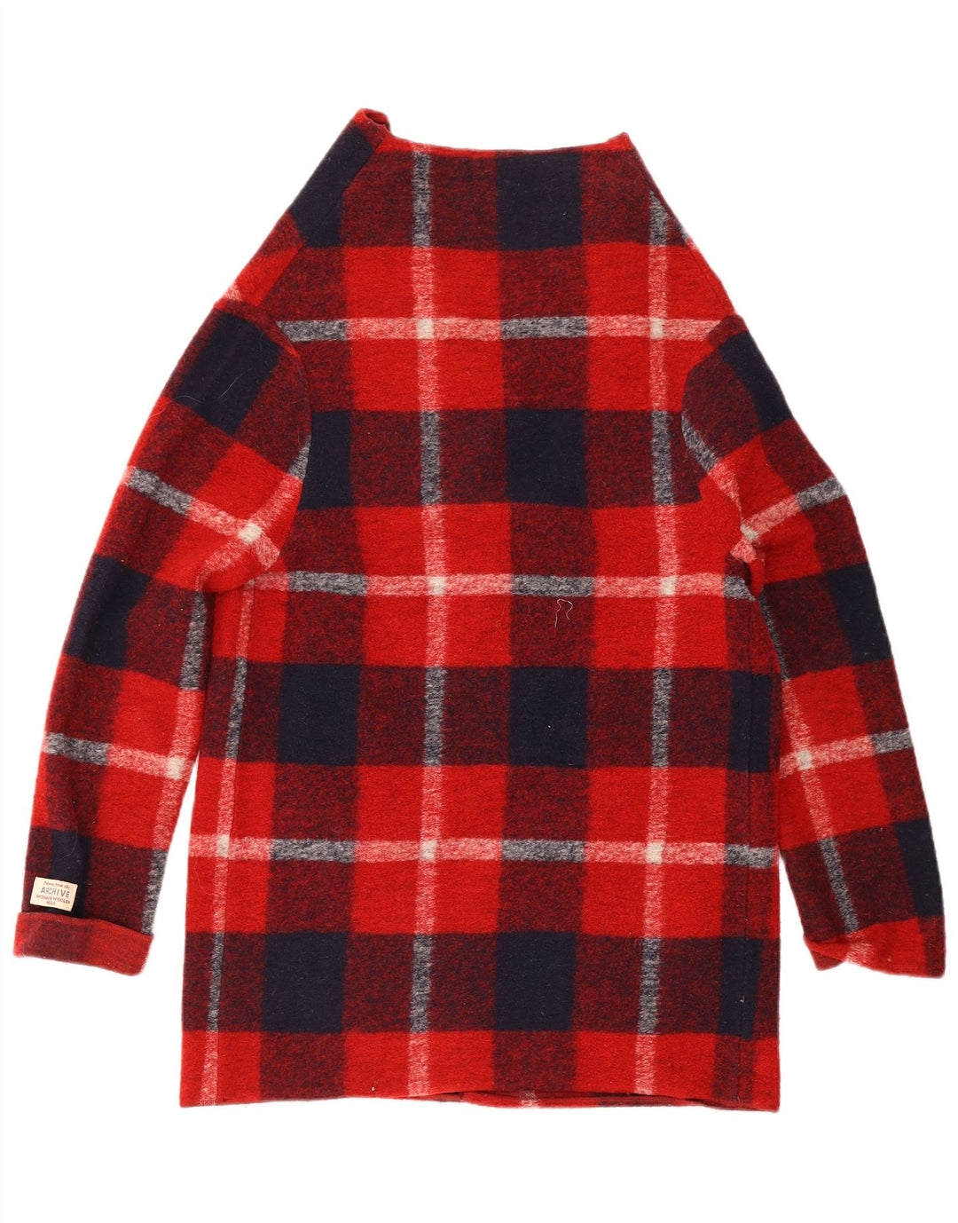 Woolrich Dame Longline Cardigan Sweater UK 10 Lille Rød Plaid Uld