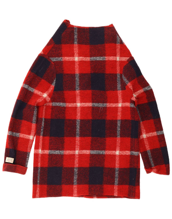 Woolrich Dame Longline Cardigan Sweater UK 10 Lille Rød Plaid Uld