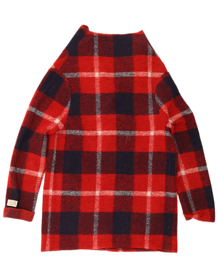 Woolrich Dame Longline Cardigan Sweater UK 10 Lille Rød Plaid Uld