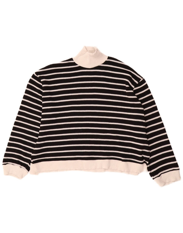 Zara Dame Turtle Neck Jumper Sweater UK 14 Medium Sort Stribet