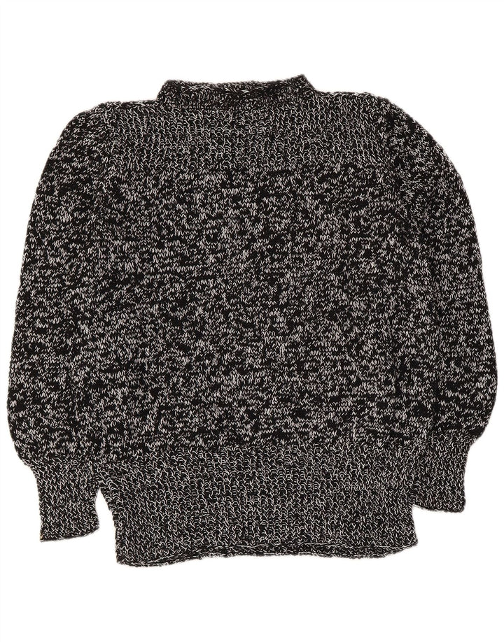 Vintage Dame Turtle Neck Jumper Sweater UK 14 Medium Black Flecked