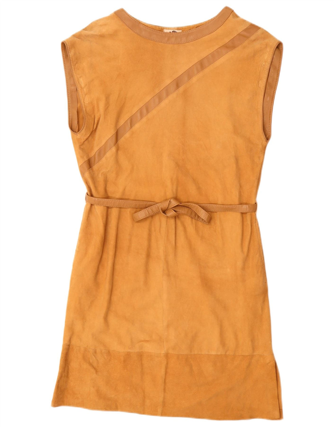 Vintage Womens Sleeveless Suede Basic Dress UK 12 Medium Beige