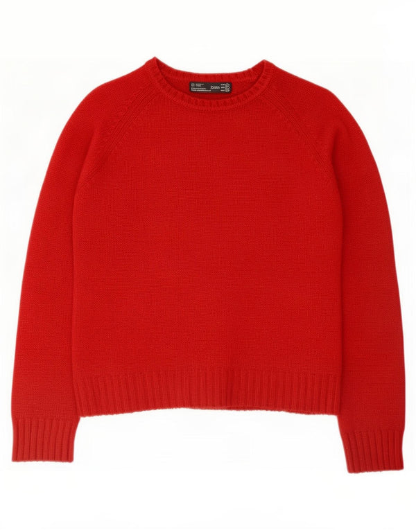 Zara Dame Crew Neck Jumper Sweater UK 16 Large Red Acryl