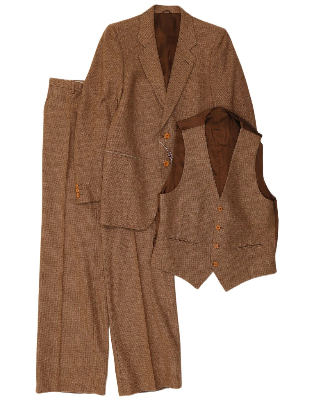 Vintage herredragt med 2 knapper 3 dele IT 48 Medium W30 L31 Brun Alpakkauld