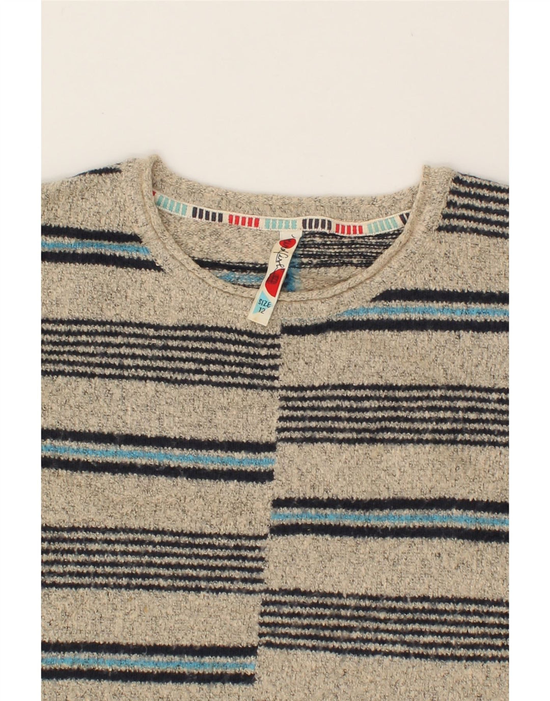 WEIRD FISH Womens Boat Neck Jumper Sweater UK 12 Medium Beige Striped Vintage Weird Fish and Second-Hand Weird Fish from Messina Hembry 