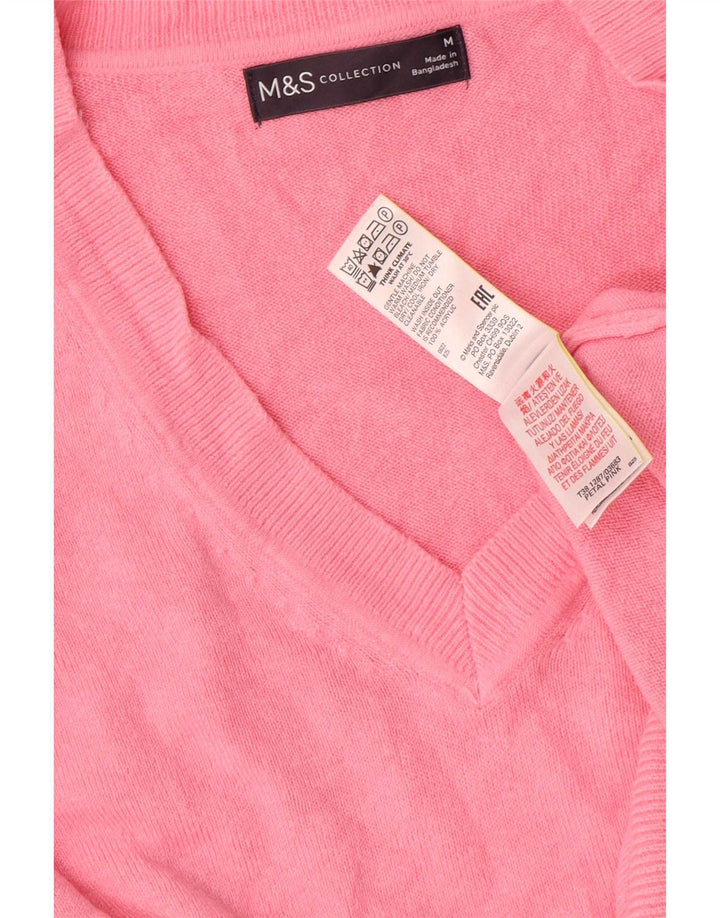 Marks & Spencer Dame V-hals sweater UK 14 Medium Pink Akryl