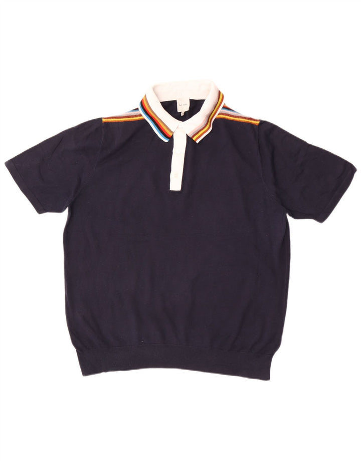 Paul Smith Herre Kortærmet Polo Neck Jumper Sweater Medium Navy Blue