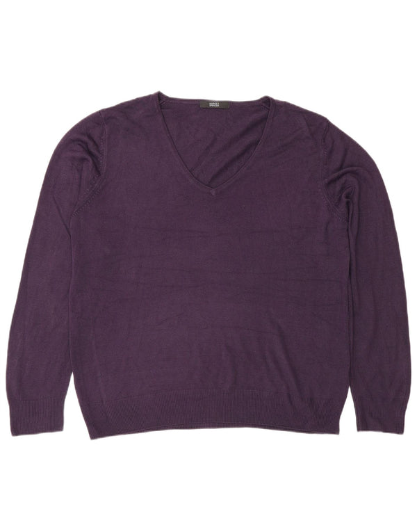 Marks & Spencer Dame V-hals sweater UK 14 Stor lilla akryl