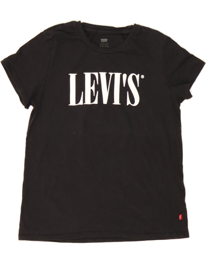 LEVI'S Womens Graphic T-Shirt Top UK 14 Large Black Cotton Vintage Levi's and Second-Hand Levi's from Messina Hembry 